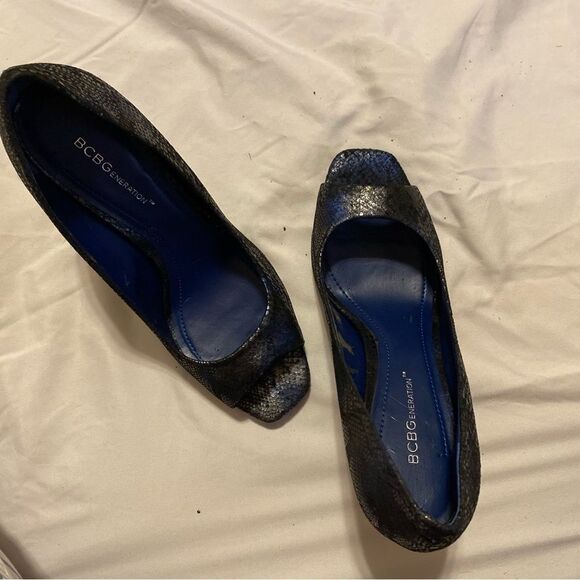 BCBG Generation Open Toe Heels Size 8 Blue Black - Picture 6 of 11